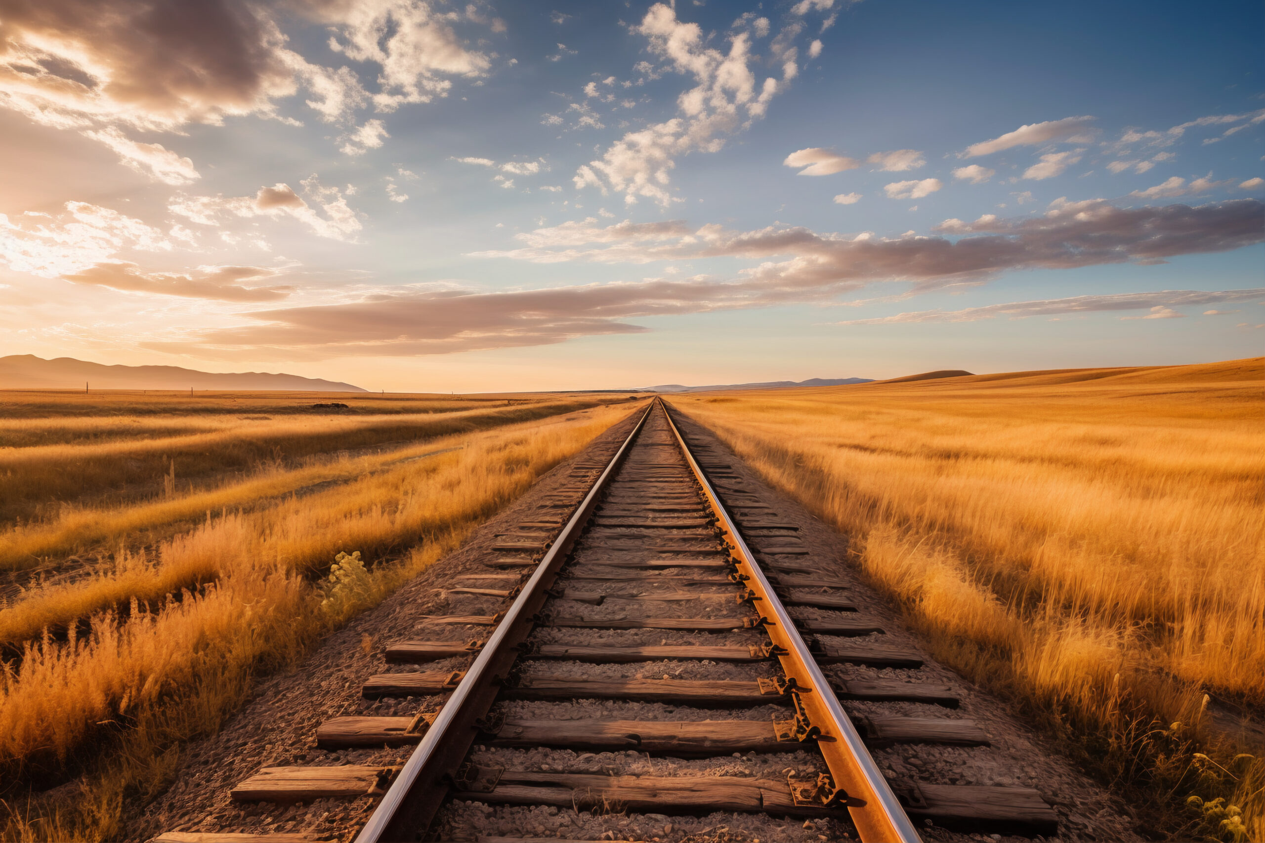 Trilho de trem em uma planície